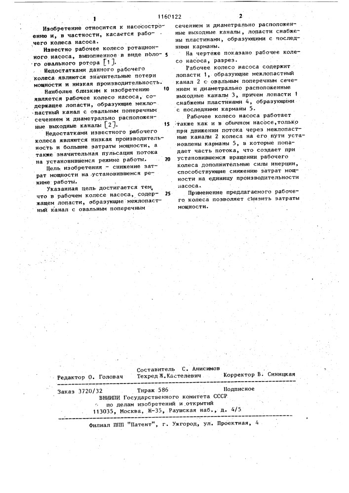 Рабочее колесо насоса (патент 1160122)