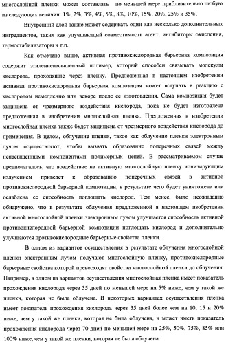 Многослойная пленка, имеющая активный противокислородный барьерный слой с радиационно-стимулированными активными барьерными свойствами (патент 2435674)