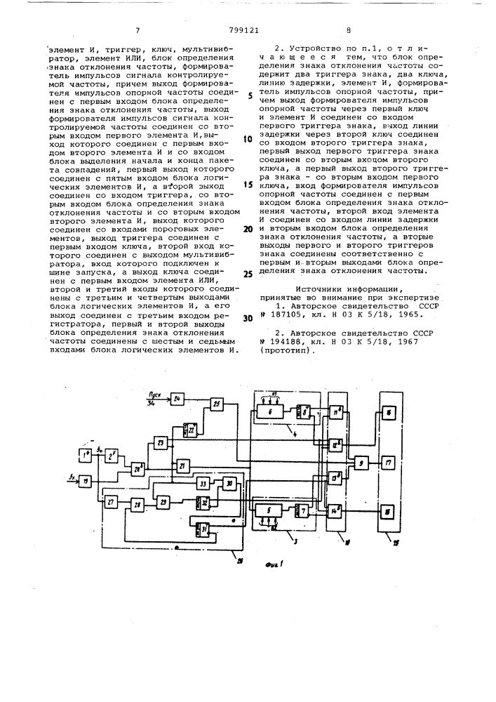 Устройство допускового контролячастоты (патент 799121)