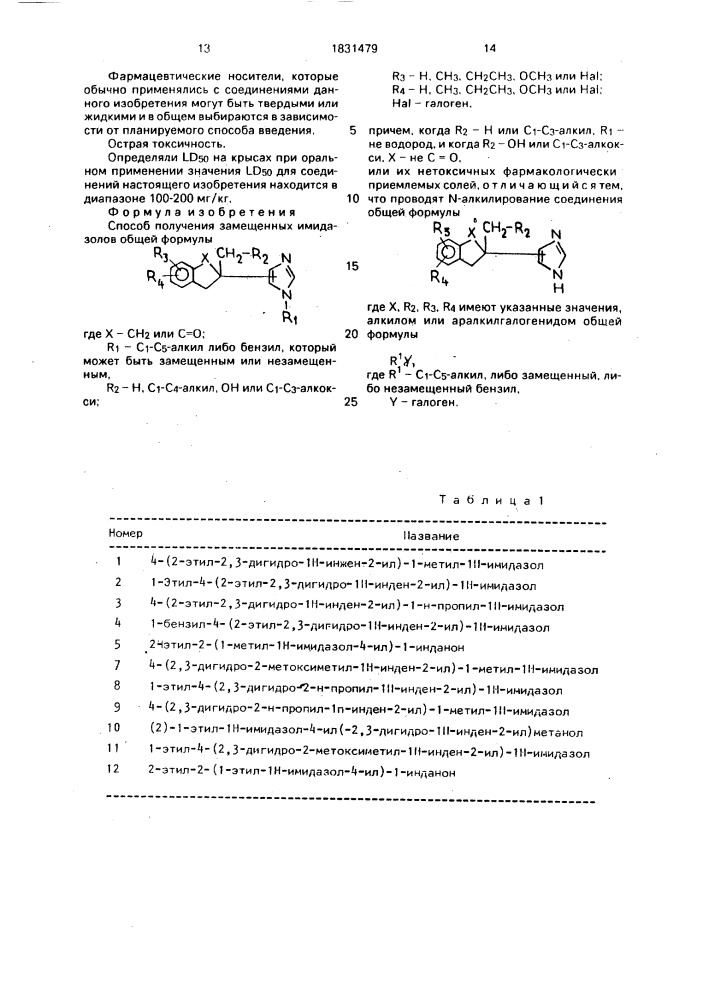 Способ получения замещенных имидазолов или их нетоксичных фармакологически приемлемых солей (патент 1831479)