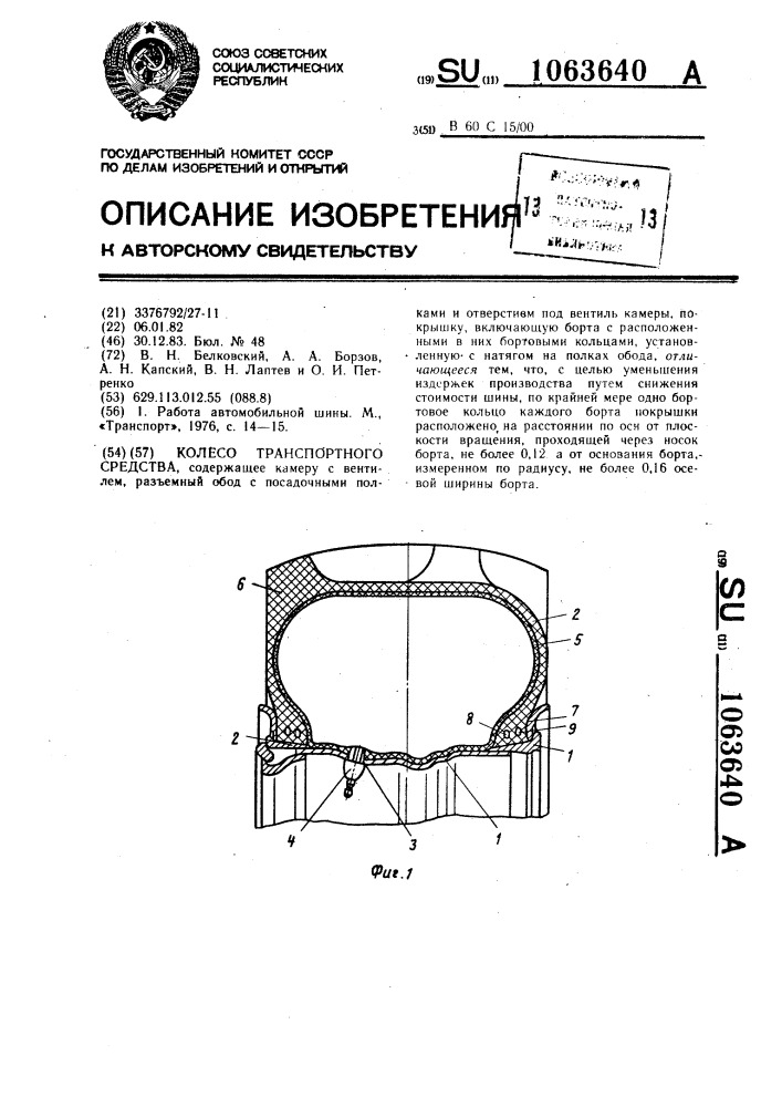 Колесо транспортного средства (патент 1063640)