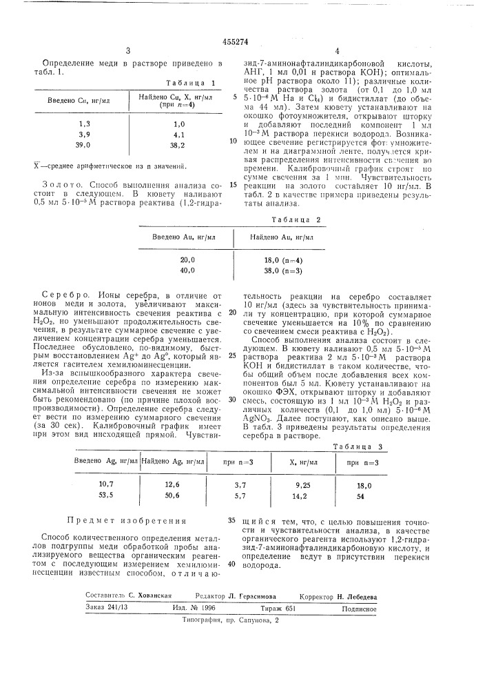 Способ количественного определения металлов подгруппы меди (патент 455274)