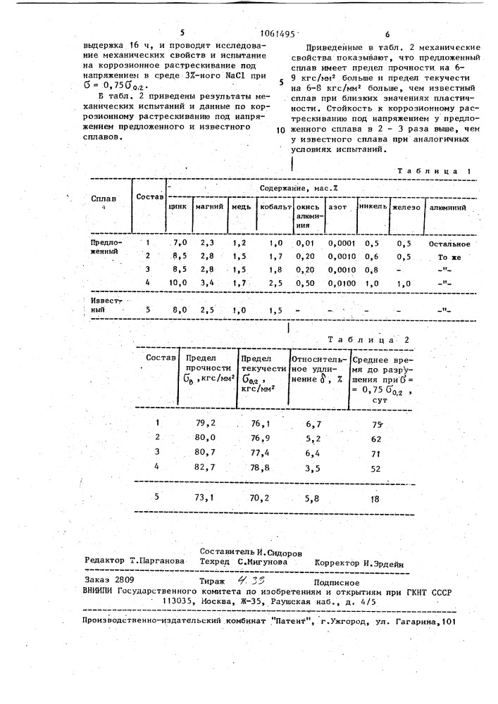 Сплав на основе алюминия (патент 1061495)