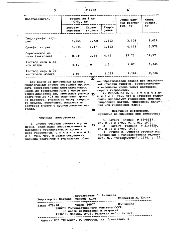 Способ очистки сточных вод отхрома (патент 812752)