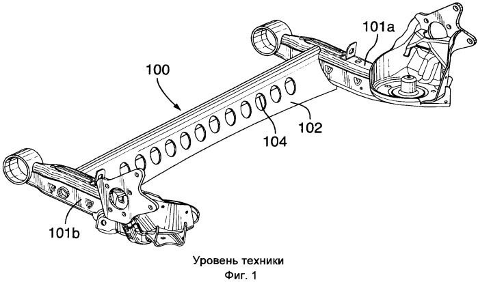 Ось с балкой кручения и содержащий ее узел торсионной подвески для автомобиля (патент 2555869)