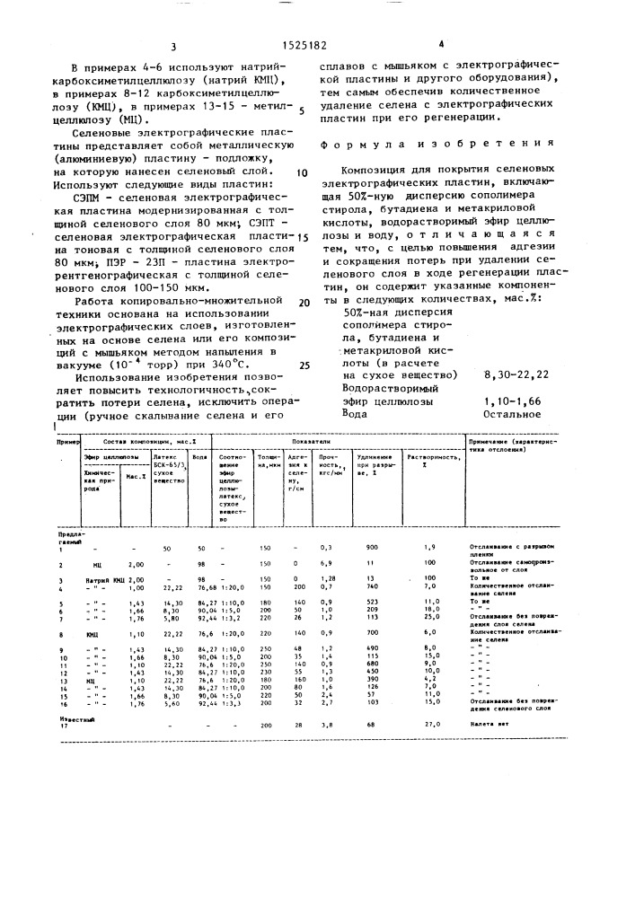 Композиция для покрытия селеновых электрографических пластин (патент 1525182)