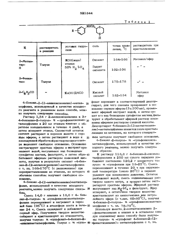 Способ получения производных морфолина (патент 521844)