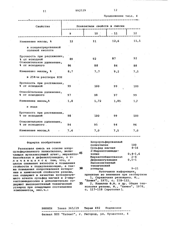 Резиновая смесь на основе хлорсульфированного полиэтилена (патент 992539)