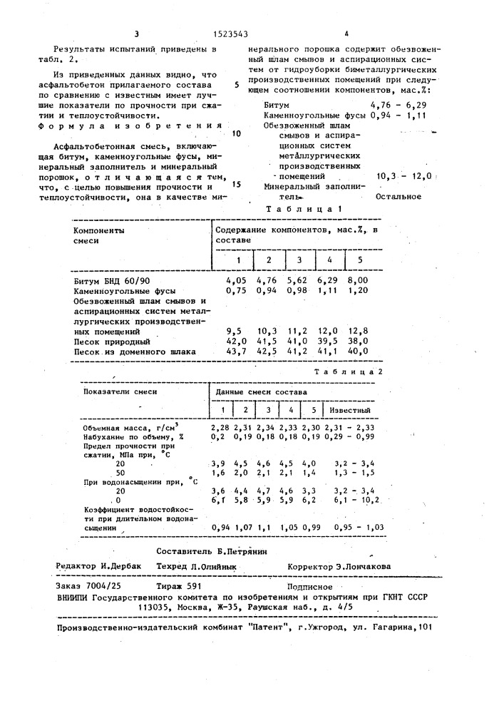 Асфальтобетонная смесь (патент 1523543)