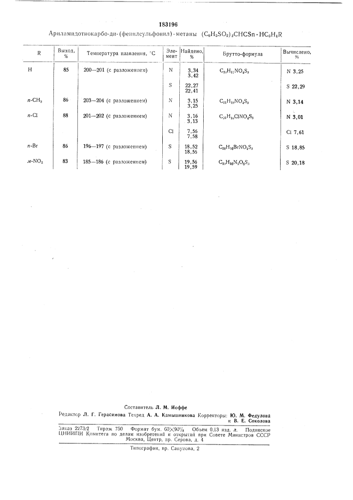 Способ получения ариламидотиокарбо- ди-(арилсульфонил)- метана (патент 183196)