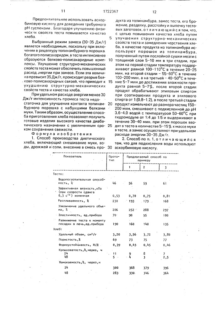 Способ производства диетического хлеба (патент 1722367)