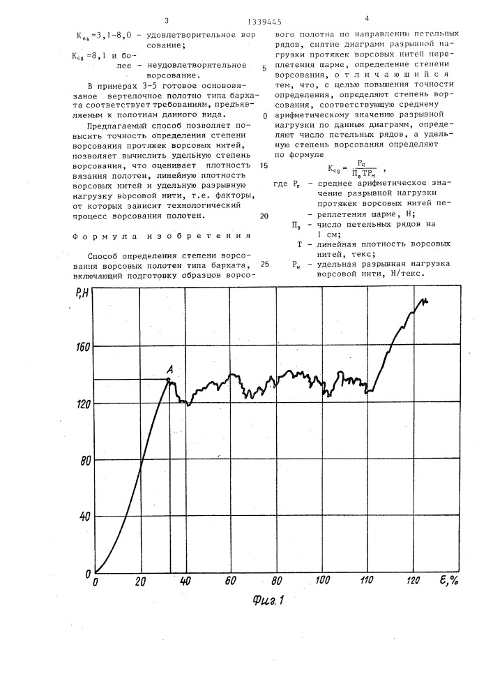 Способ определения степени ворсования ворсовых полотен типа бархата (патент 1339445)