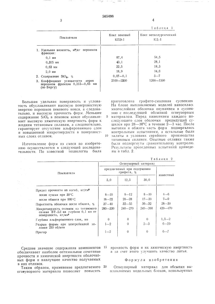 Огнеупорный материал для обсыпки выплавляемых модельных блоков (патент 505498)