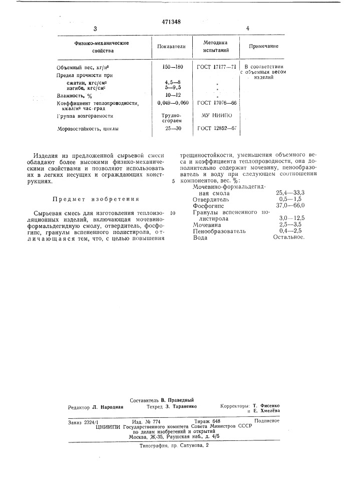 Сырьевая смесь для изготовления теплоизоляционных изделий (патент 471348)
