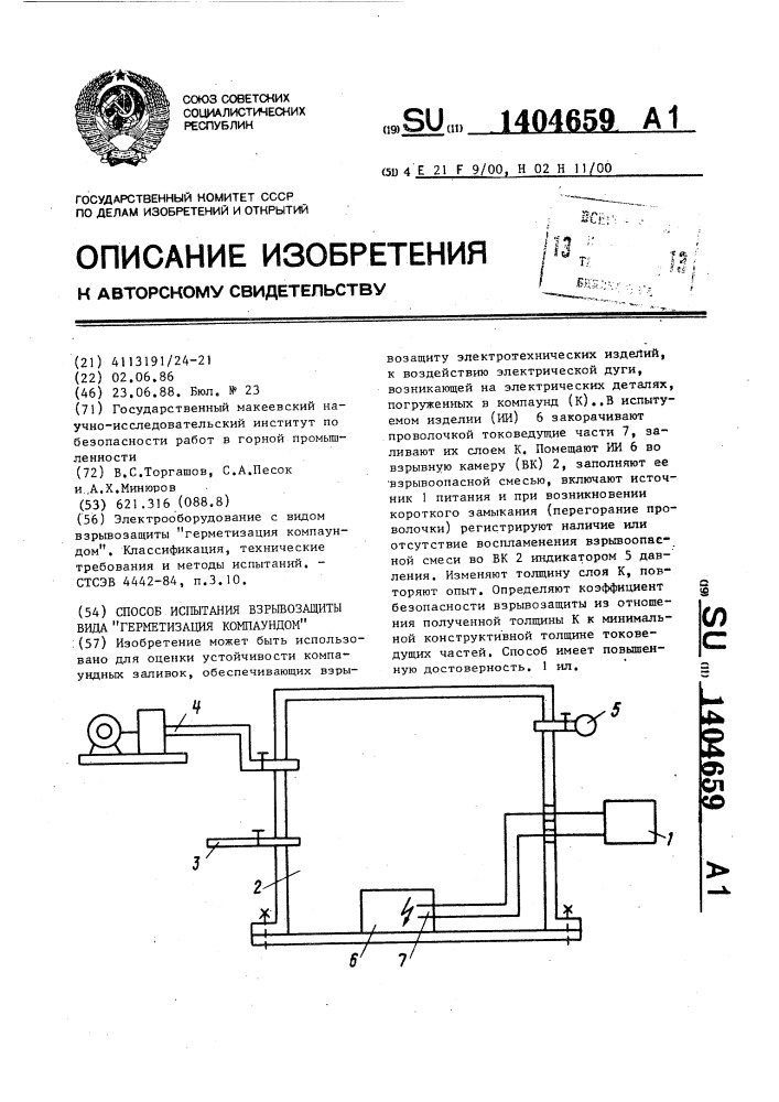 Способ испытания взрывозащиты вида "герметизация компаундом (патент 1404659)