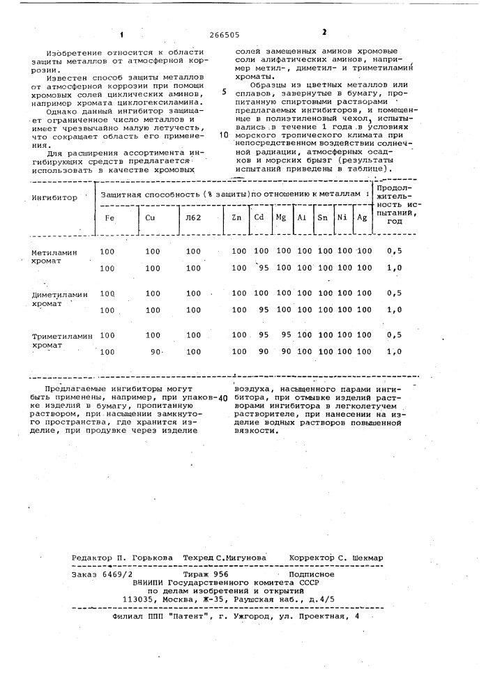 Способ защиты металлов от атмосферной коррозии (патент 266505)