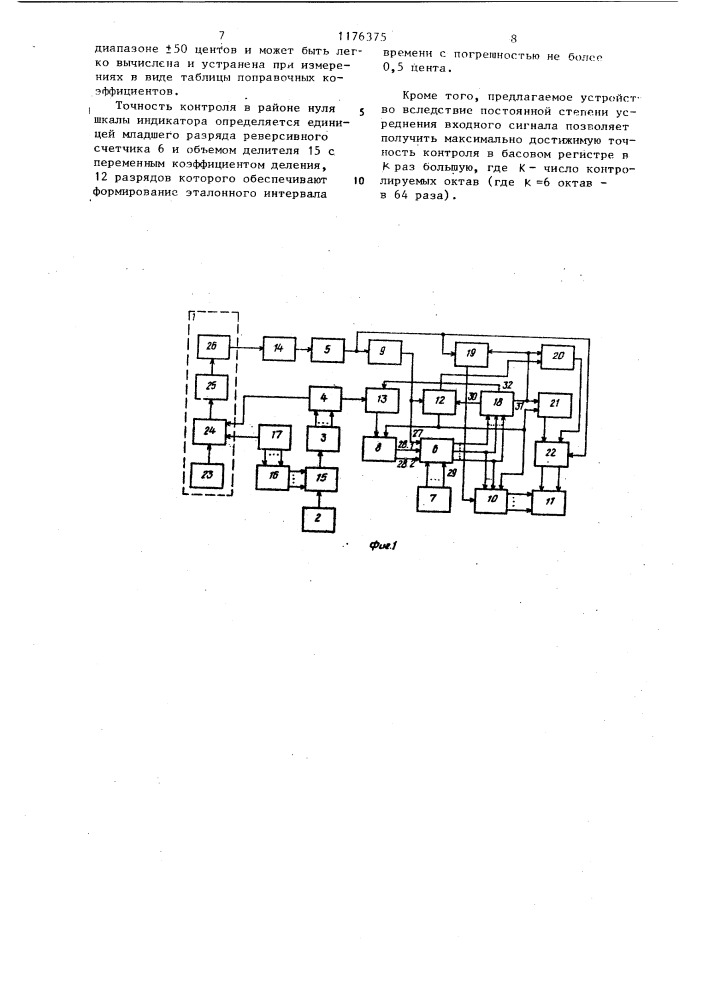 Устройство для контроля настройки музыкальных инструментов (патент 1176375)