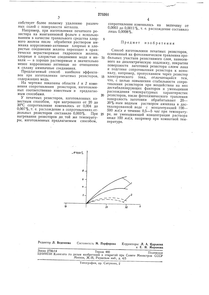Способ изготовления печатных резисторов (патент 275201)