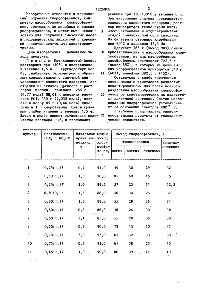 Способ получения маслообразных хлорфосфазенов (патент 1225808)