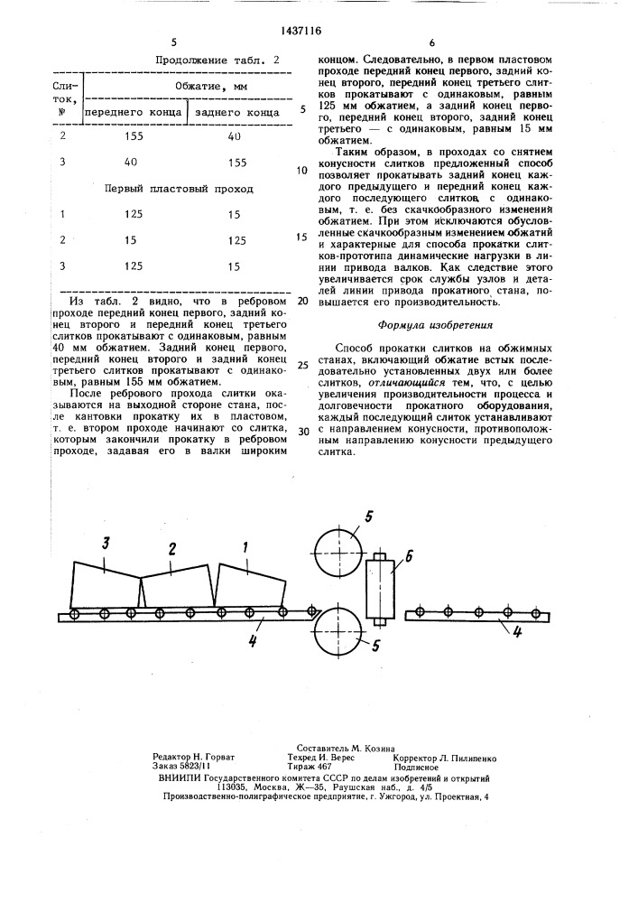 Способ прокатки слитков на обжимных станах (патент 1437116)