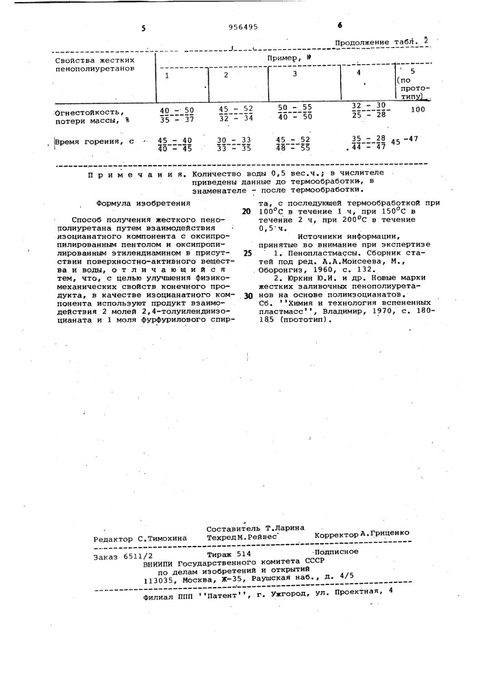 Способ получения жесткого пенополиуретана (патент 956495)