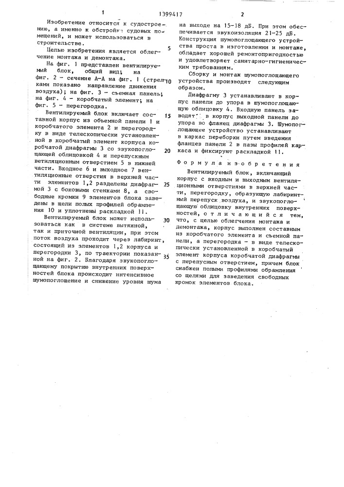 Вентилируемый блок (патент 1399417)