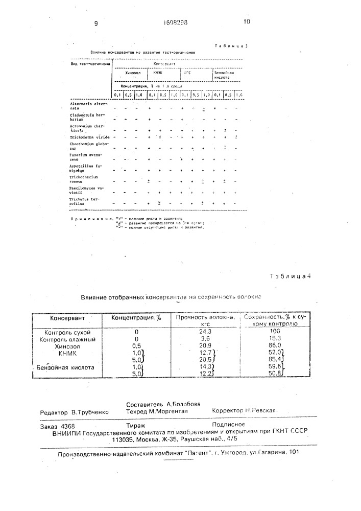 Способ подбора консервантов для хранения влажного льносырья (патент 1698298)