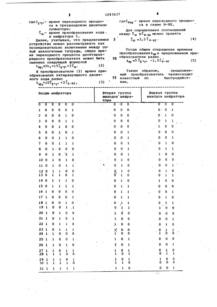 Преобразователь двоичного кода в двоично-десятичный (патент 1043627)