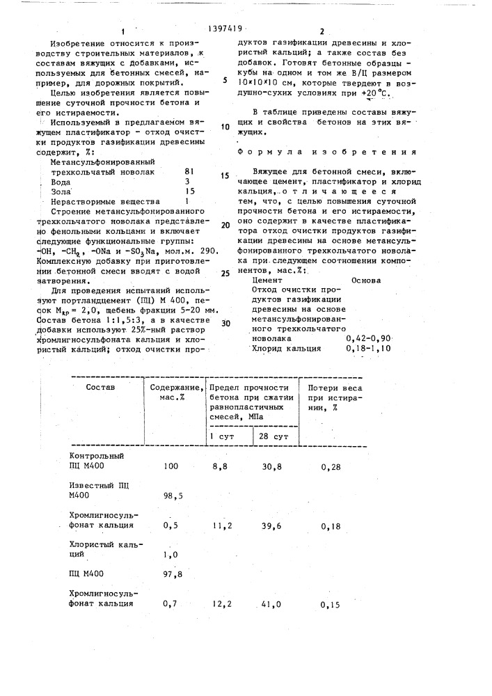 Вяжущее для бетонной смеси (патент 1397419)