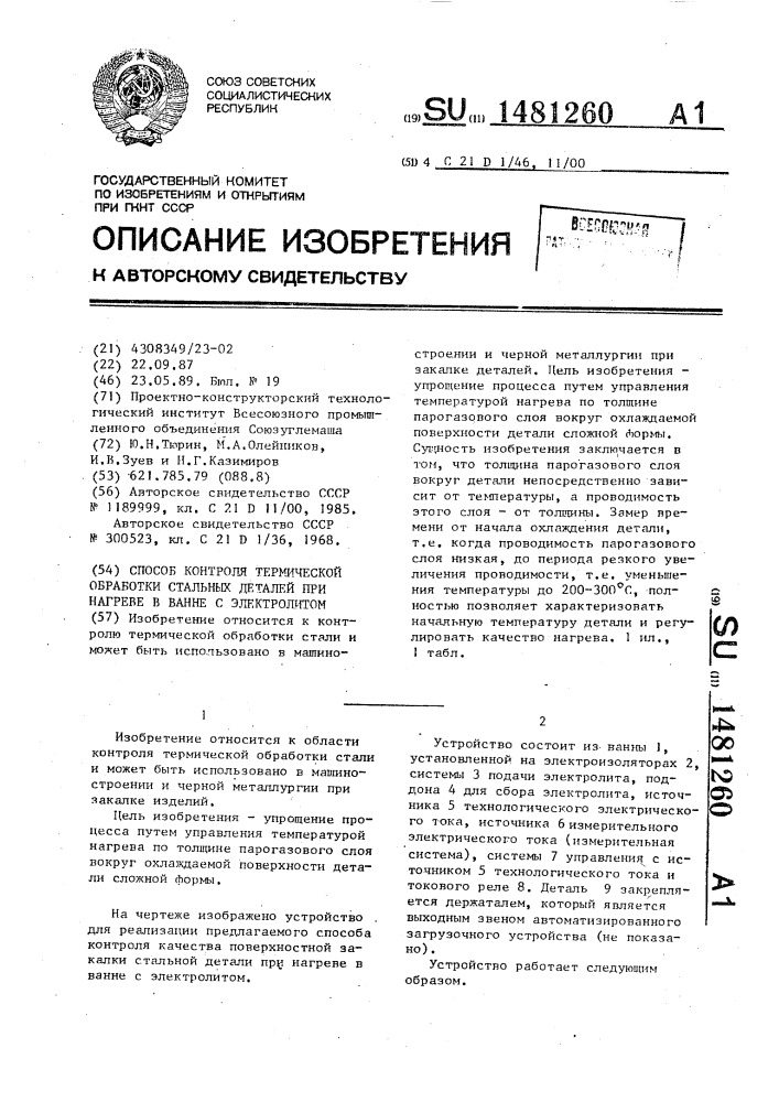 Способ контроля термической обработки стальных деталей при нагреве в ванне с электролитом (патент 1481260)