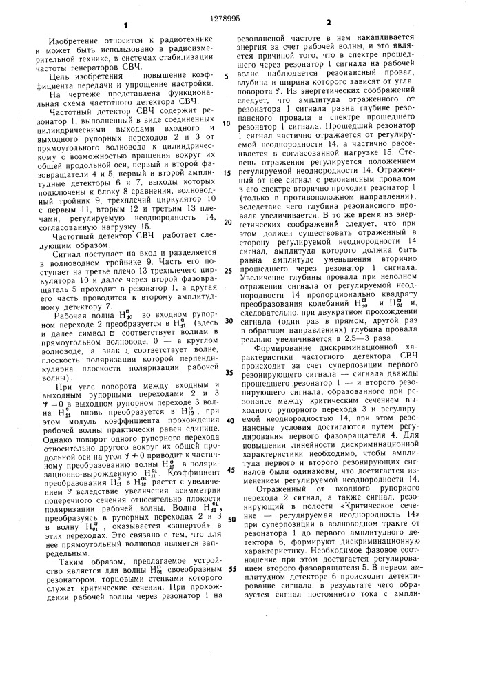Частотный детектор свч (патент 1278995)