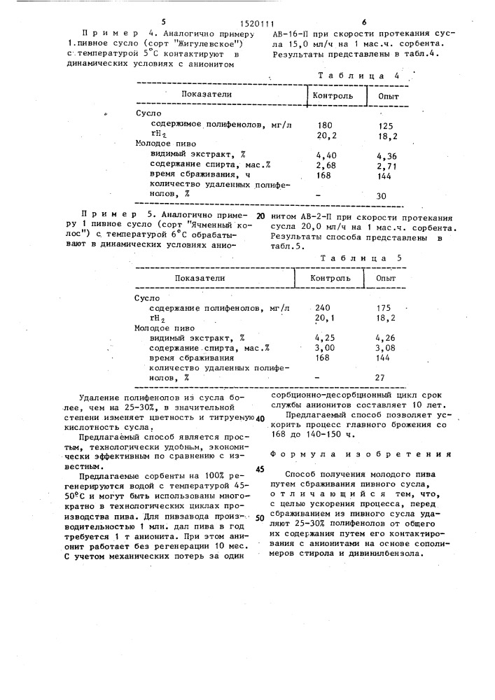 Способ получения молодого пива (патент 1520111)