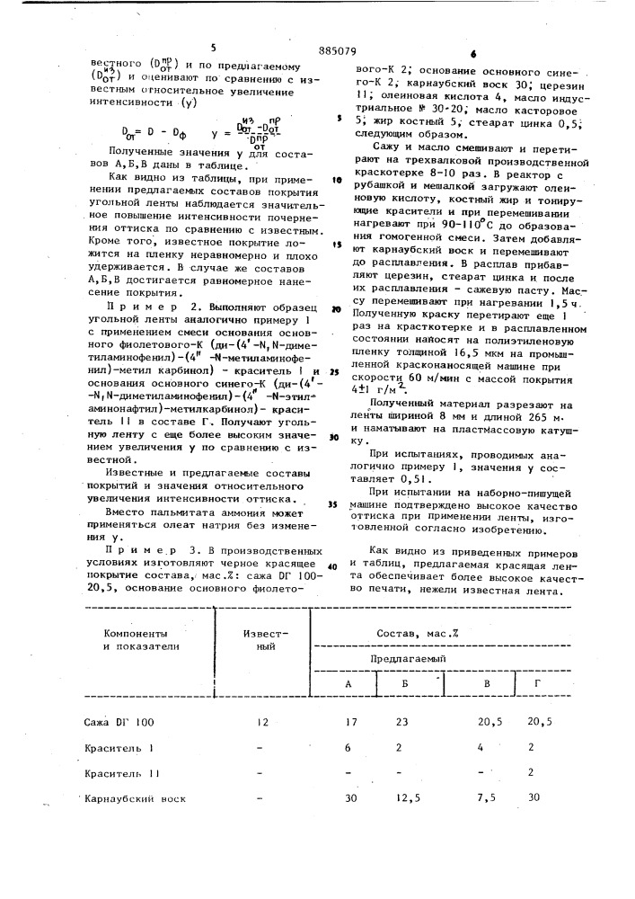 Красящая лента для пишущих машин (патент 885079)
