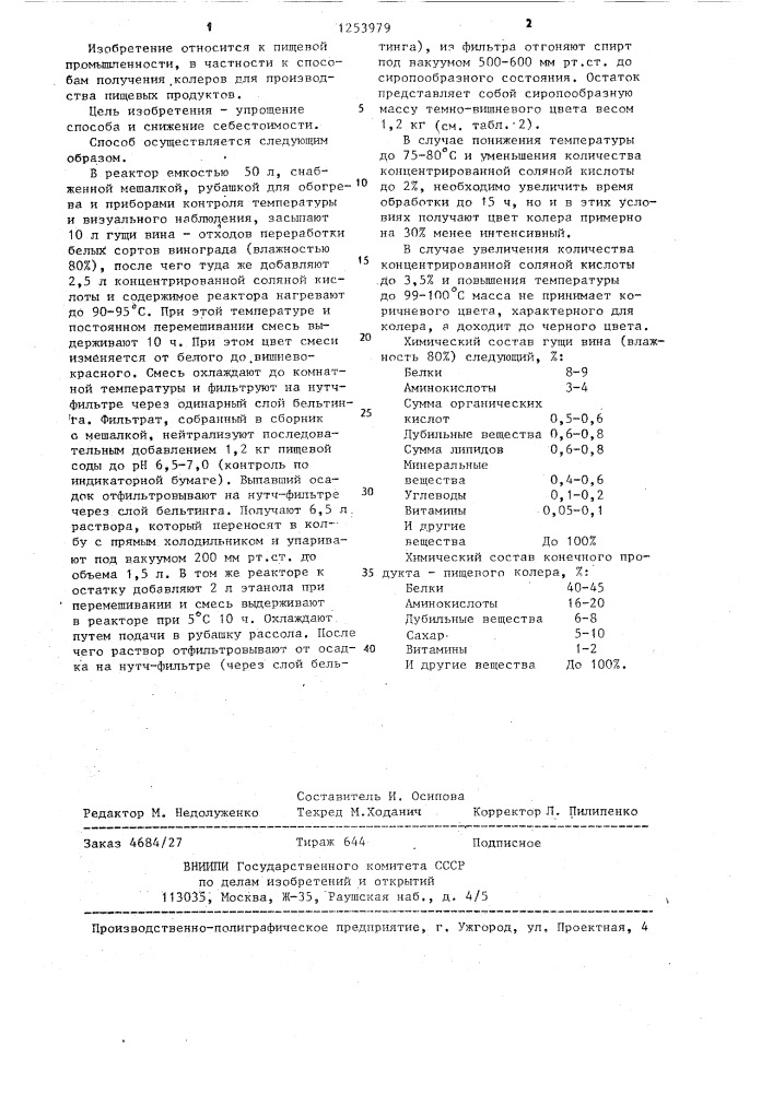 Способ получения пищевого колера (патент 1253979)