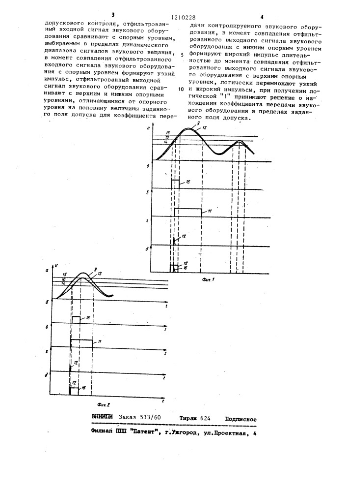 Способ допускового контроля коэффициента передачи звукового оборудования (патент 1210228)
