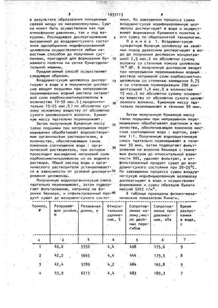 Способ изготовления водораспускающейся бумаги (патент 1035113)
