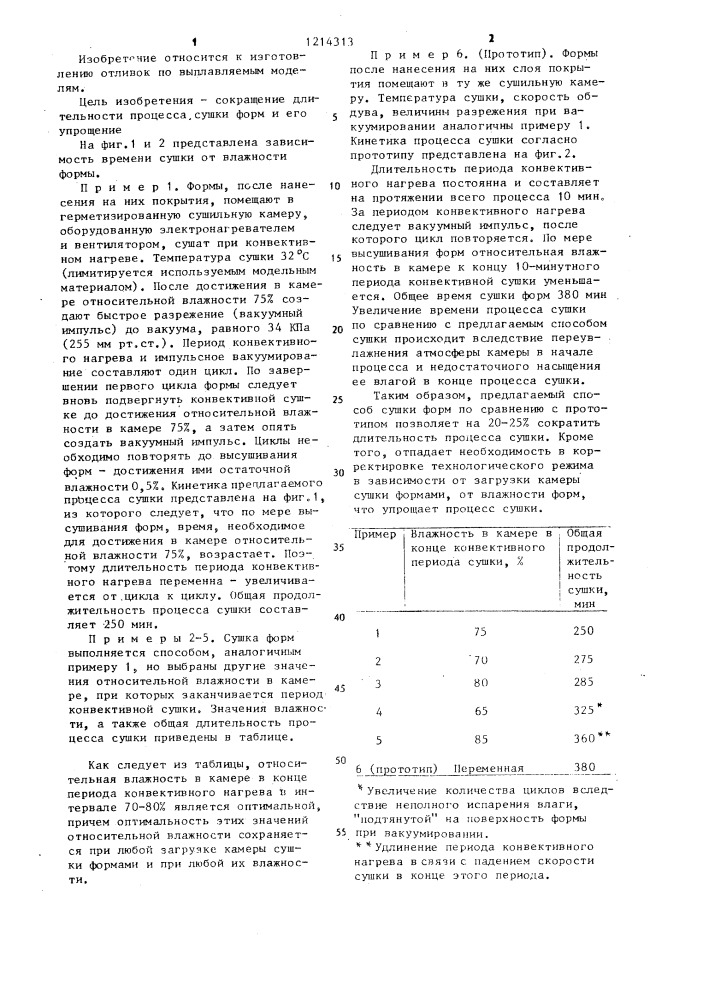 Способ сушки форм,получаемых по выплавляемым моделям (патент 1214313)