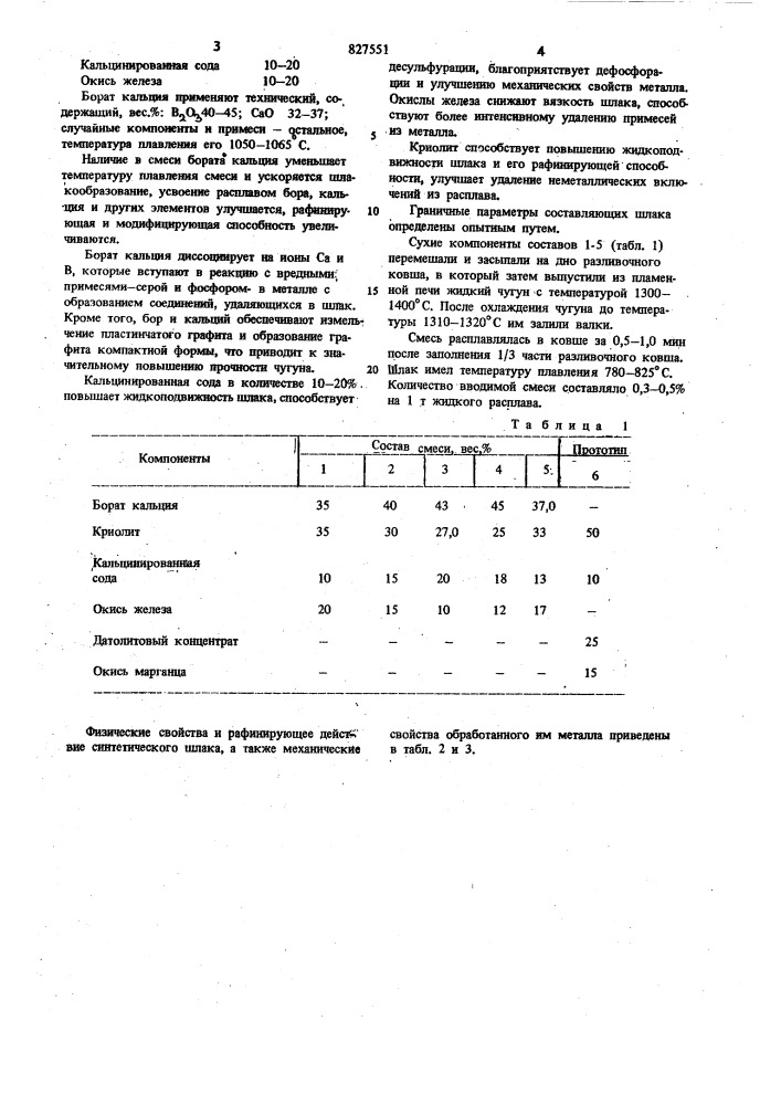 Шлакообразующая смесь для обработкичугуна (патент 827551)