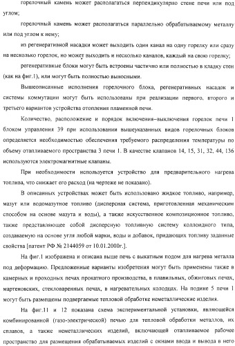Способ тепловой обработки металла в пламенной печи прямого или косвенного нагрева (варианты), способ сжигания смеси жидкого или газообразного топлива и нагретого воздуха в пламенной печи прямого или косвенного нагрева, устройство отопления (варианты) и регенеративная насадка (варианты) для осуществления способов (патент 2324745)