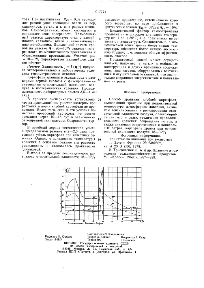 Способ хранения клубней картофеля (патент 917774)