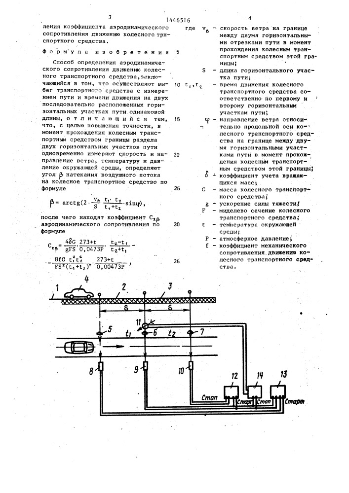 Способ определения аэродинамического сопротивления движению колесного транспортного средства (патент 1446516)