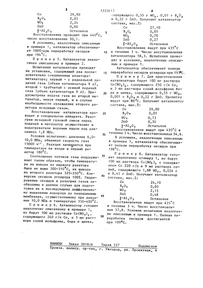 Катализатор для гидрирования оксидов углерода до метана (патент 1225615)