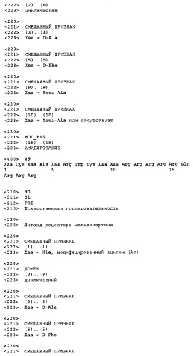 Лиганды рецепторов меланокортинов (патент 2401841)