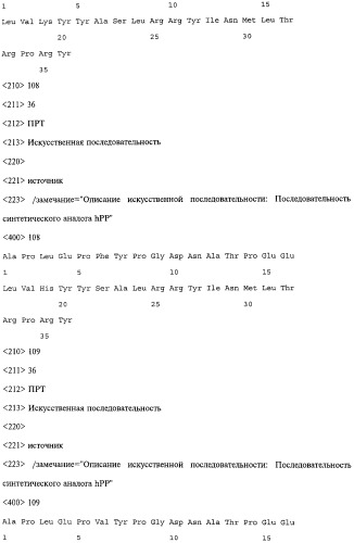 Аналог панкреатического полипептида человека (варианты), фармацевтическая композиция на его основе, способ лечения ожирения или диабета, способ снижения аппетита, уменьшения поглощения пищи или снижения потребления калорий и способ косметического снижения массы посредством указанного аналога (патент 2506273)