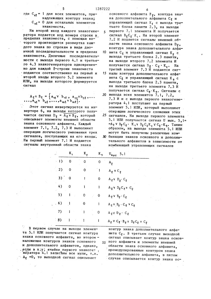 Устройство для отображения информации на экране телевизионного приемника (патент 1287222)