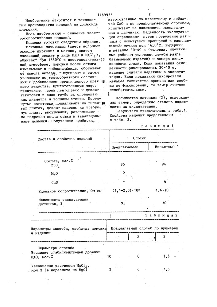 Способ изготовления огнеупорных изделий из диоксида циркония (патент 1169955)