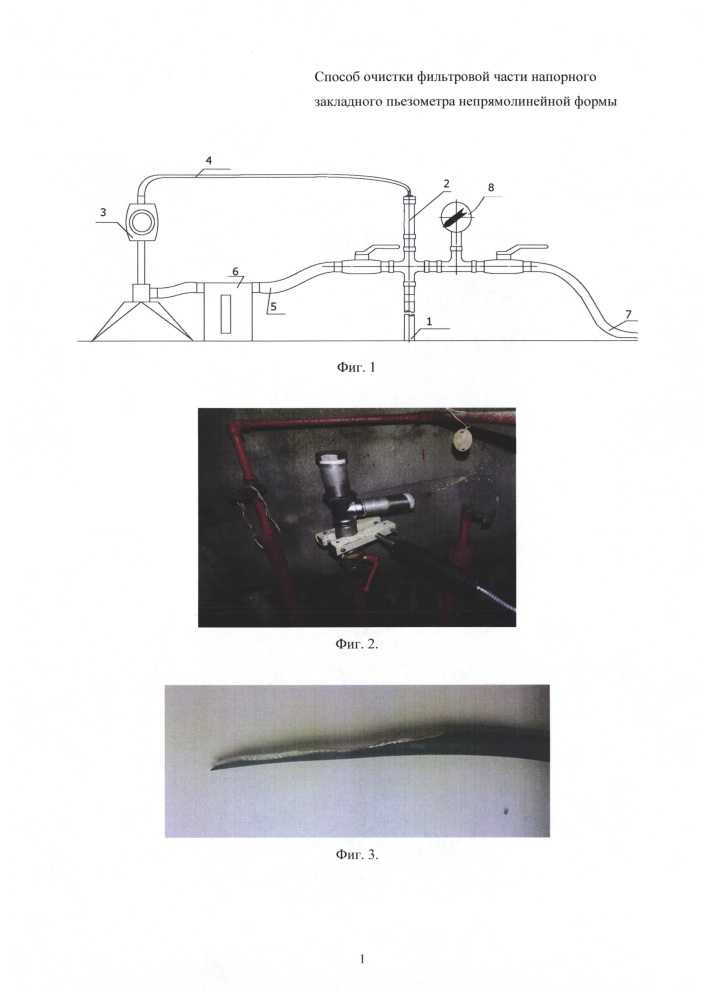 Способ очистки фильтровой части напорного закладного пьезометра непрямолинейной формы (патент 2643986)