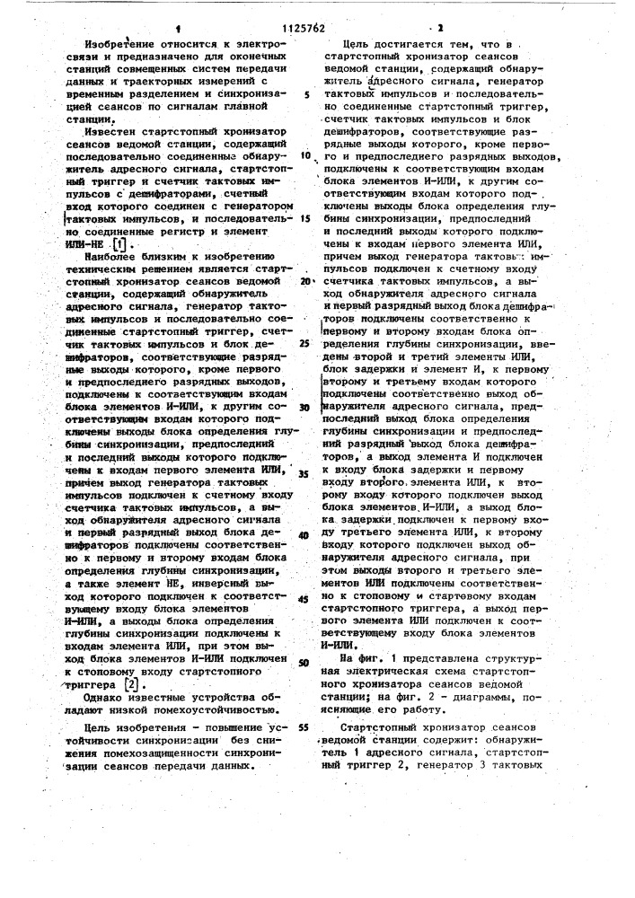 Стартстопный хронизатор сеансов ведомой станции (патент 1125762)