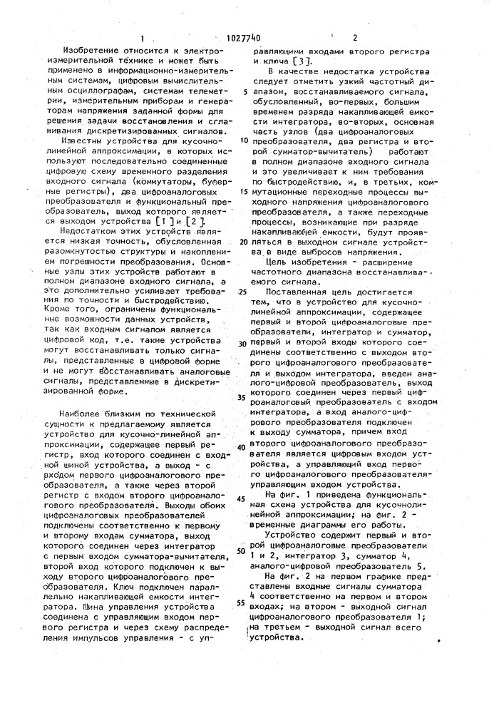 Устройство для кусочно-линейной аппроксимации (патент 1027740)