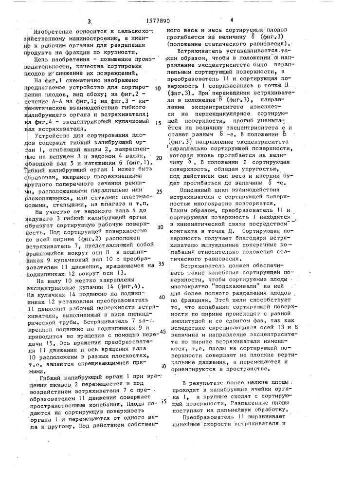 Устройство для сортирования плодов (патент 1577890)